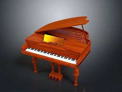 Wooden Upright Piano With Open Lid Golden Interior And Black White Keys For Home Decor 3d model