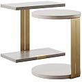 Modern Round Top Side Table With Golden Metal Legs And Wooden Tier Design
