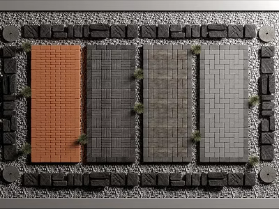 Ground Paving Display With Multiple Textured Tile Patterns And Borders 3d model