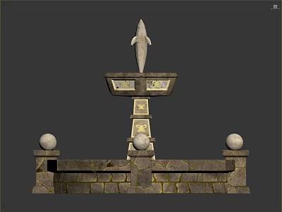 Elegant Garden Ornament Featuring Dolphin Sculpture Stone Base And Sphere Decorations 3d model