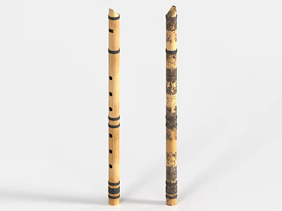 Two Bamboo Flutes With Left Black Stripes And Holes Right Dark Spotted Texture Design 3d model