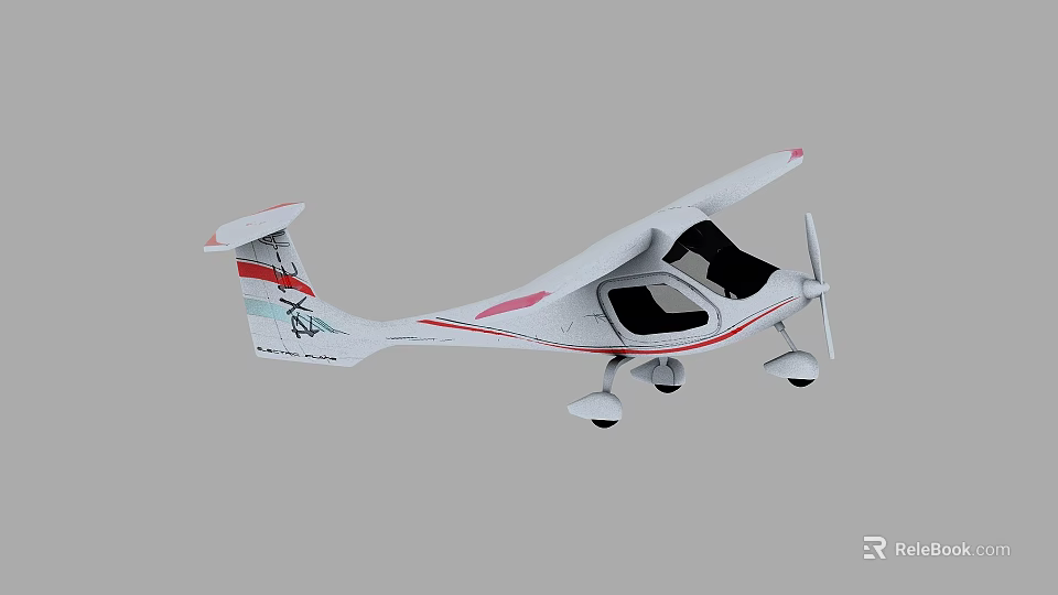 White Small Airplane Model With Red Blue Stripes Two Seater Propeller Wings And Tail 3d model 