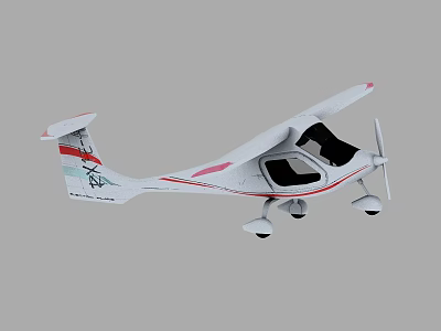White Small Airplane Model With Red Blue Stripes Two Seater Propeller Wings And Tail 3d model