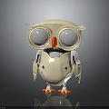 Cute White Robot Owl With Large Eyes Orange Beak And Metallic Body
