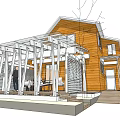 Wooden House Exterior Design With Covered Porch And Wooden Columns