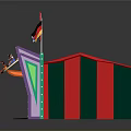 TANGLETOWN Amusement Style Building With Colorful Awnings Flags Front Sign And Decorative Elements
