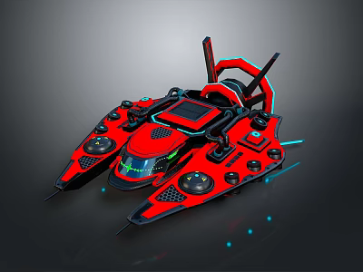 Red Futuristic Flying Vehicle With Streamlined Design And Blue Glowing Accents 3d model