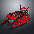 Red Futuristic Flying Vehicle With Streamlined Design And Blue Glowing Accents