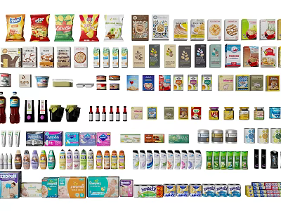 Assorted Packaged Food Products Display With Various Snacks Beverages And Condiments 3d model
