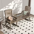 Wooden Rocking Leisure Chairs with Soft Cushions in Room with Tree Shadows and Diamond Rug