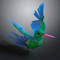 Vibrant Green And Blue Hummingbird With Spread Wings And Pink Beak 3D Rendering