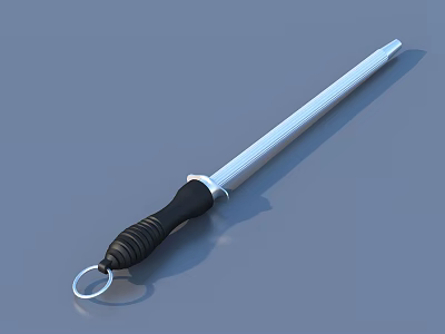 Durable Metal Sharpening Rod With Black Handle And Hanging Ring For Kitchen Use 3d model