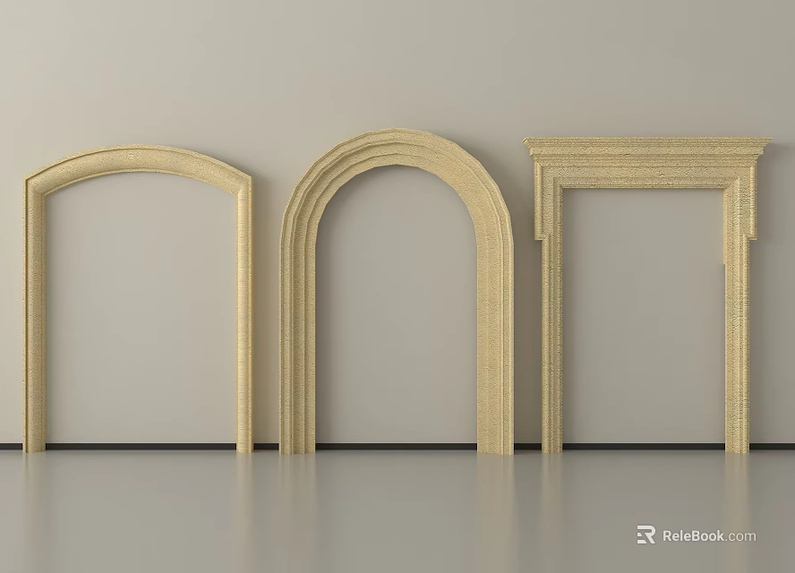Decorative Wooden Door Frame Components With Arched And Rectangular Styles 3d model