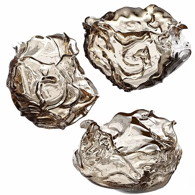 Artistic Glass Decorative Ornament Set With Textured Wavy Surface For Home Decor 3d model