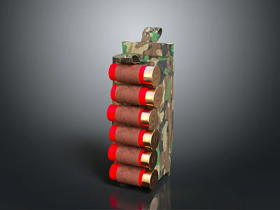 Camouflage Ammo Clip With Stacked Red And Gold Bullets On Dark Surface 3d model