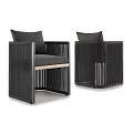 Modern Dining Table Set With Black Frame Wooden Seats And Striped Backrest Chairs