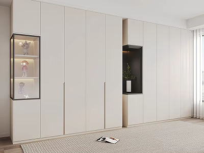 Modern White Wardrobe Design With Glass Door Display And Green Plant Decoration 3d model