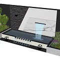 Modern Landscape Feature Wall With Waterfall Pool Green Plants And Wall Lights