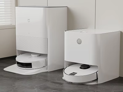 White Modern Robot Vacuum Charging Docks In Home Interior Floor 3d model