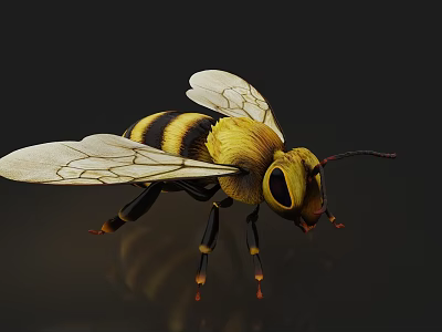 Detailed 3D Rendered Bee With Yellow Black Stripes Transparent Wings And Large Compound Eyes 3d model