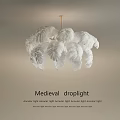 Medieval Droplight With Antique Style White Feathers And Copper Chain Fixture