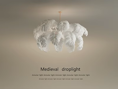 Medieval Droplight With Antique Style White Feathers And Copper Chain Fixture 3d model