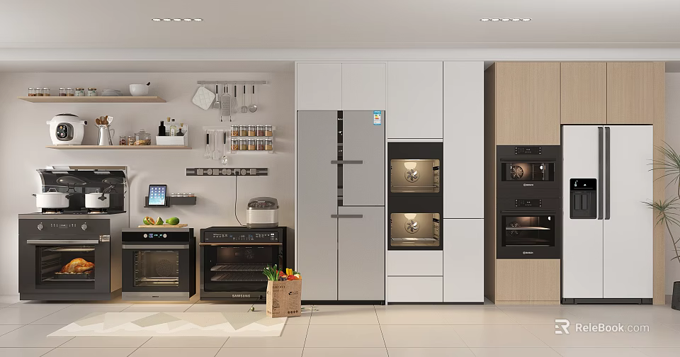 Smart Machines In Modern Kitchen Featuring Integrated Smart Appliances And Cabinets 3d model