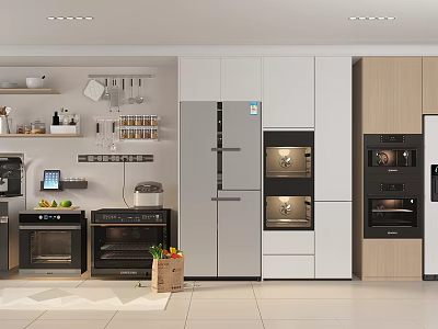 Smart Machines In Modern Kitchen Featuring Integrated Smart Appliances And Cabinets 3d model