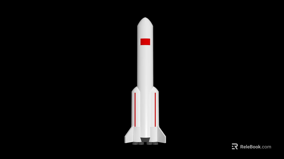 White Rocket With Red Logo On Black Background In Minimalist Design 3d model