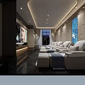 Luxury SPA Sauna Interior With Massage Beds Blue Artistic Wall And Shower Facilities