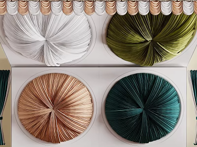 Elegant Ceiling Drapery In White Green Copper And Teal For Decorative Home Styling 3d model