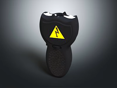 Black Safety Device Featuring Yellow Lightning Warning Symbol And Textured Grip 3d model