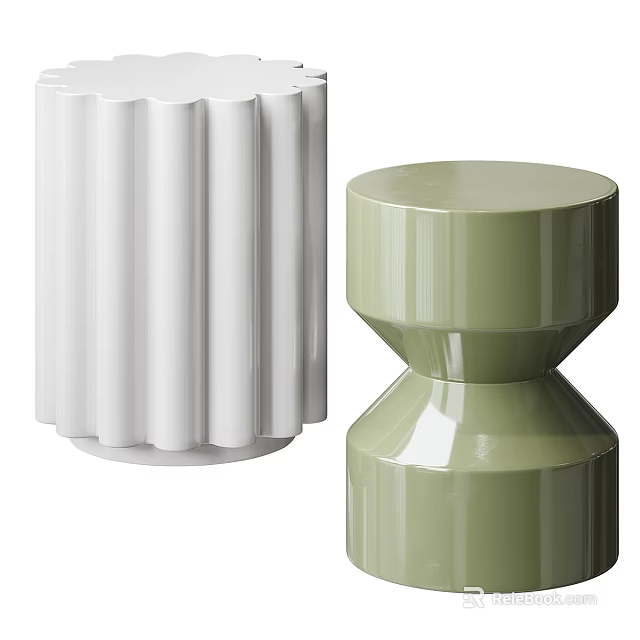Modern White and Green Side Table with Ribbed Texture and Sleek Two Tiered Design 3d model