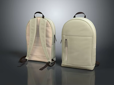 Light Beige Leather Backpacks With Front Zip Pocket And Mesh Back Panel Design 3d model