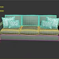 Modern Teal Upholstered Sofa With Geometric Patterned Pillows And Three Seats
