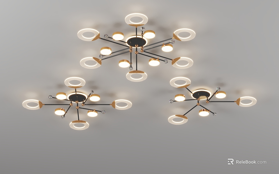 Modern Ceiling Lighting Fixtures With Circular Rings And Metal Structures 3d model 