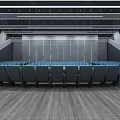 Spacious Modern Conference Room With Large Screen Black Seats And Wooden Walls