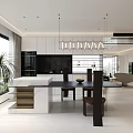 Modern Open Dining Living Room Interior With Sofa Coffee Table Decorative Shelf And Area Rug
