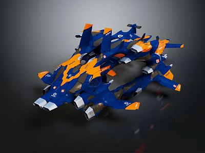 Futuristic Blue And Orange Sci Fi Spaceship Model With Detailed Aerodynamic Design 3d model