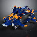 Futuristic Blue And Orange Sci Fi Spaceship Model With Detailed Aerodynamic Design