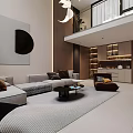 Modern Duplex Living Room Interior With High Ceiling Chandelier And TV Wall
