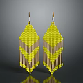 Yellow Beaded Diamond Shaped Earrings with Fringe Tassels Handmade Fashion Accessories