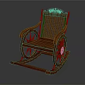Traditional Wooden Rocking Chair With Woven Backrest And Carved Armrests