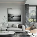 Modern Dining and Living Room Interior Design With Table Chairs Sofa Window and Floor Lamp