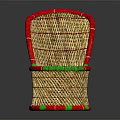Stylish Woven Rattan Chair With Red Trim And Green Decorative Accents