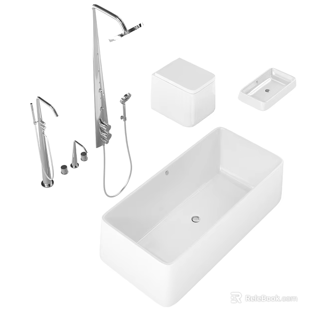 Modern Bathroom Ensemble With Bathtub Faucet Showerhead Sink And Storage Cabinet 3d model 