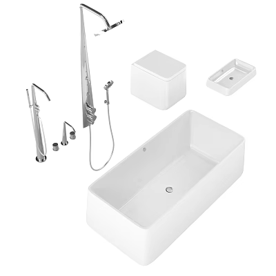 Modern Bathroom Ensemble With Bathtub Faucet Showerhead Sink And Storage Cabinet 3d model
