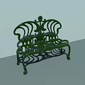 Green Cast Iron Public Bench With Ornate Curved Patterns And Classic Design