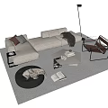 Modern Beige Sofa And White Coffee Table Set With Pillows Throw Blanket Books And Footstool