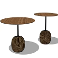 Modern Round Side Tables With Brown Tabletop Black Metal Legs And Marble Spherical Base